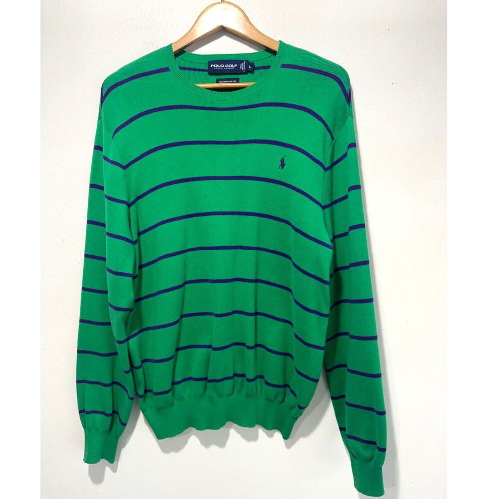 Polo Golf Ralph Lauren sweater 100% pima cotton sport kelly green stripes men L